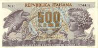(№1966P-93a.1) Банкнота Италия 1966 год "500 Lire" (Подписи: Stammati-Gubbio-Ventura Signoretti)