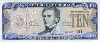 Банкнота Либерия 2003 год 10 долларов Джозеф Дженкинс Робертс   UNC