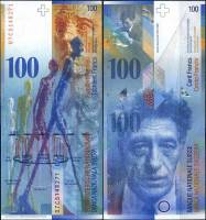 2007 Банкнота Швейцария 2007 год 100 франков Альберто Джакометти Raggenbass - Roth  XF