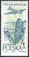 (1957-048a) Марка Польша "Нет зеленого цвета"   Самолет над городами III O