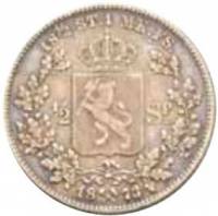 (№1873km340) Монета Норвегия 1873 год 1/2 Speciedaler