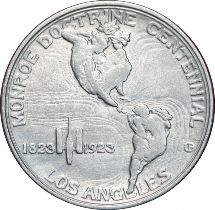 (1923s) Монета США 1923 год 50 центов   100 лет доктрине Монро Серебро Ag 900  XF