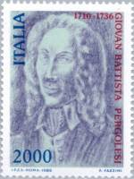 (№1986-1962) Марка Италия 1986 год "Джованни Баттиста Перголези", Гашеная