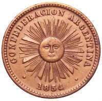 (№1854km23) Монета Объединённые провинции Южной Америки 1854 год 1 Centavo