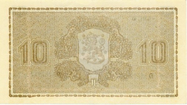 (1939 Litt D) Банкнота Финляндия 1939 год 10 марок  Raittinen - Carpelan  UNC