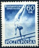 (1954-029) Марка Польша "Гимнастика"   2 Всепольская спартакиада №1 II Θ