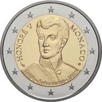 (009) Монета Монако 2019 год 2 евро "200 лет началу княжения Оноре IV"  Биметалл  PROOF