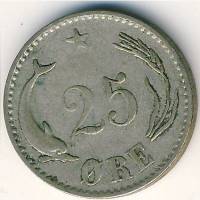 (№1874km796.1) Монета Дания 1874 год 25 Oslash;re (сердца)