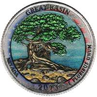 (018p) Монета США 2013 год 25 центов "Грейт-Бейсин"  Вариант №2 Медь-Никель  COLOR. Цветная