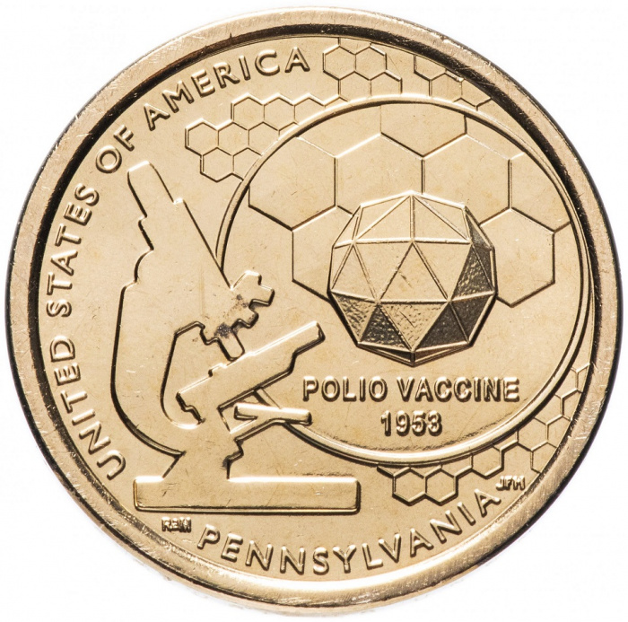 (03d) Монета США 2019 год 1 доллар &quot;Вакцина против полиомиелита&quot;  Латунь  UNC