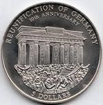 (2000) Монета Либерия 2000 год 5 долларов &quot;10 лет воссоединения Германии&quot;  Медь-Никель  PROOF