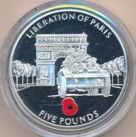 (2005) Монета Гибралтар 2005 год 5 фунтов "Освобождение Парижа"  Серебро Ag 925  PROOF