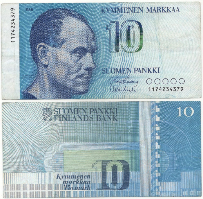 (1986) Банкнота Финляндия 1986 год 10 марок &quot;Пааво Нурми&quot; Kullberg - Vanhala  VF