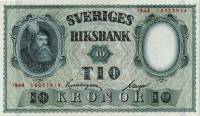 (,) Банкнота Швеция 1944 год 10 крон "Густав I Васа"   UNC