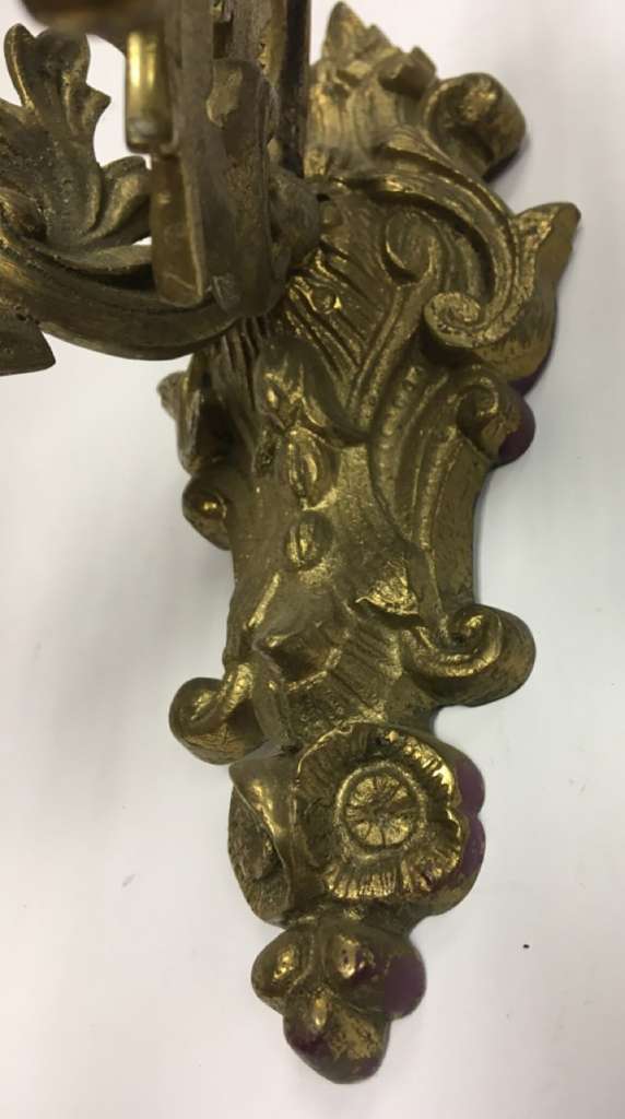 Канделябр (подсвечник) настенный двухрожковый, бронза, XIX век (сост. на фото)