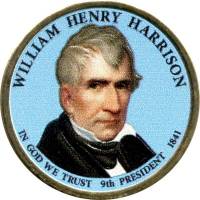 (09d) Монета США 2009 год 1 доллар "Уильям Генри Гаррисон"  Вариант №1 Латунь  COLOR. Цветная