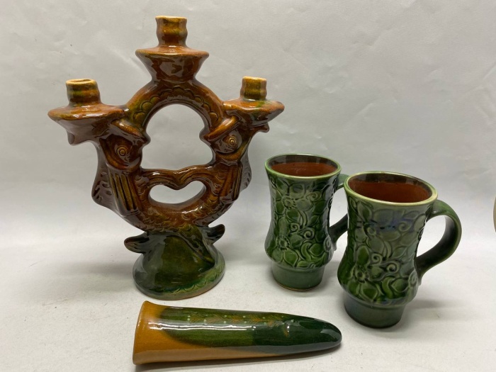Подсвечник, кашпо и 2 кружки, керамика