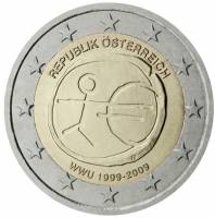 (003) Монета Австрия 2009 год 2 евро "Экономический союз 10 лет"  Биметалл  UNC