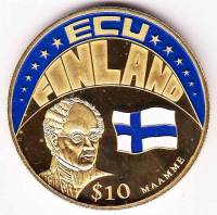 (2001) Монета Либерия 2001 год 10 долларов "Финляндия"  Цветная  PROOF