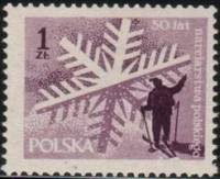 (1957-003) Марка Польша "Лыжник (Фиолетовая)" , III O