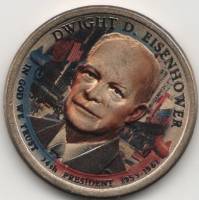 (34d) Монета США 2015 год 1 доллар "Дуайт Эйзенхауэр"  Вариант №2 Латунь  COLOR. Цветная