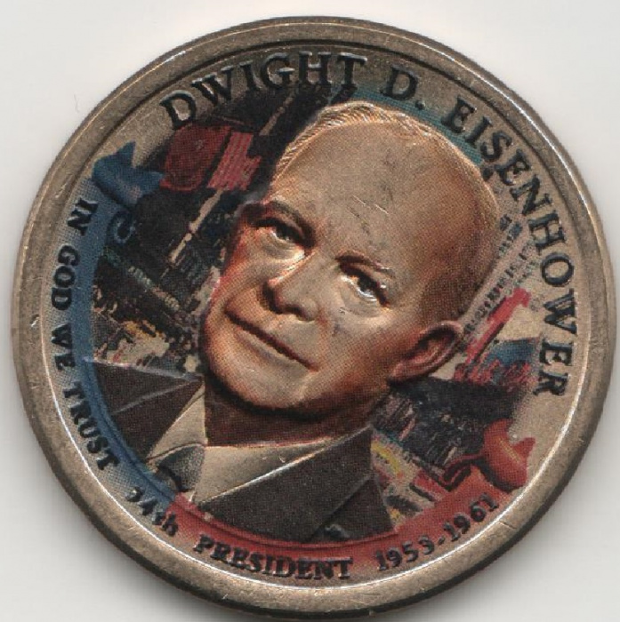 (34d) Монета США 2015 год 1 доллар &quot;Дуайт Эйзенхауэр&quot;  Вариант №2 Латунь  COLOR. Цветная