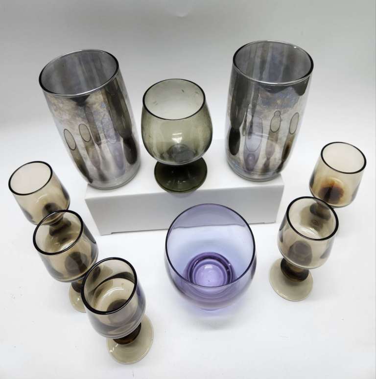 Стаканы Бокалы Рюмки цветное стекло (9 предметов)