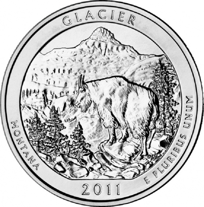 (007d) Монета США 2011 год 25 центов &quot;Глейшер&quot;  Медь-Никель  UNC