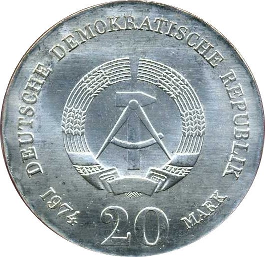(1974) Монета Германия (ГДР) 1974 год 20 марок &quot;Иммануил Кант&quot;  Серебро Ag 625  UNC