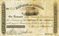 (№1863P-9a.3) Банкнота Либерия 1863 год "5 Dollars"