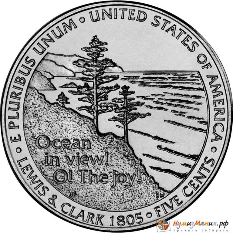 (2005p) Монета США 2005 год 5 центов  Тихий океан Экспедиция Льюиса и Кларка 200 лет Никель  UNC