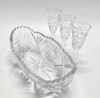 Салатник ладья + 3 рюмки на ножке, хрусталь, СССР