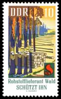 (1969-031) Марка Германия (ГДР) "Лесозаготовки"    Защита лесов II Θ