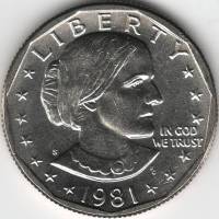 (1981s) Монета США 1981 год 1 доллар   Сьюзен Энтони Медь-Никель  VF