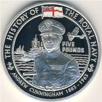 (2005) Монета Остров Джерси 2005 год 5 фунтов "Эндрю Браун Каннингем"  Серебро Ag 925  PROOF