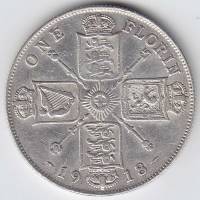 () Монета Великобритания 1918 год 1 флорин "Георг V"  Серебро Ag 925  XF