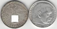 1937J Монета Германия 2 марки Пауль Гинденбург Серебро Ag 900  XF