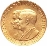 (№1952y17) Монета Лихтенштейн 1952 год 100 Franks (Князь Франц-Иосиф II и принцесса Джина )