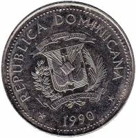 (№1990km71.2) Монета Доминиканская Республика 1990 год 25 Centavos (Carreta)