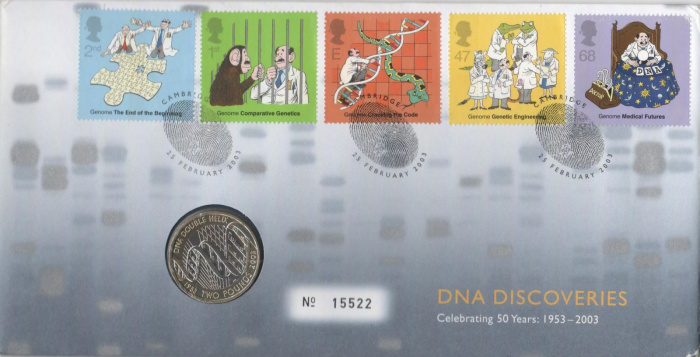 (2003) Монета Великобритания 2003 год 2 фунта &quot;Спираль ДНК&quot;  Биметалл  Буклет с маркой