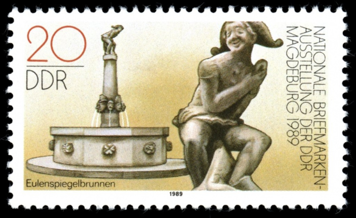 (1989-053) Марка Германия (ГДР) &quot;Фонтан Уленшпигеля&quot;    Выставка марок, Магдебург II Θ