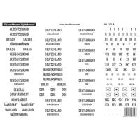 Лист с набором наклеек LE 1A с названиями Германских провинций, ФРГ и прочих