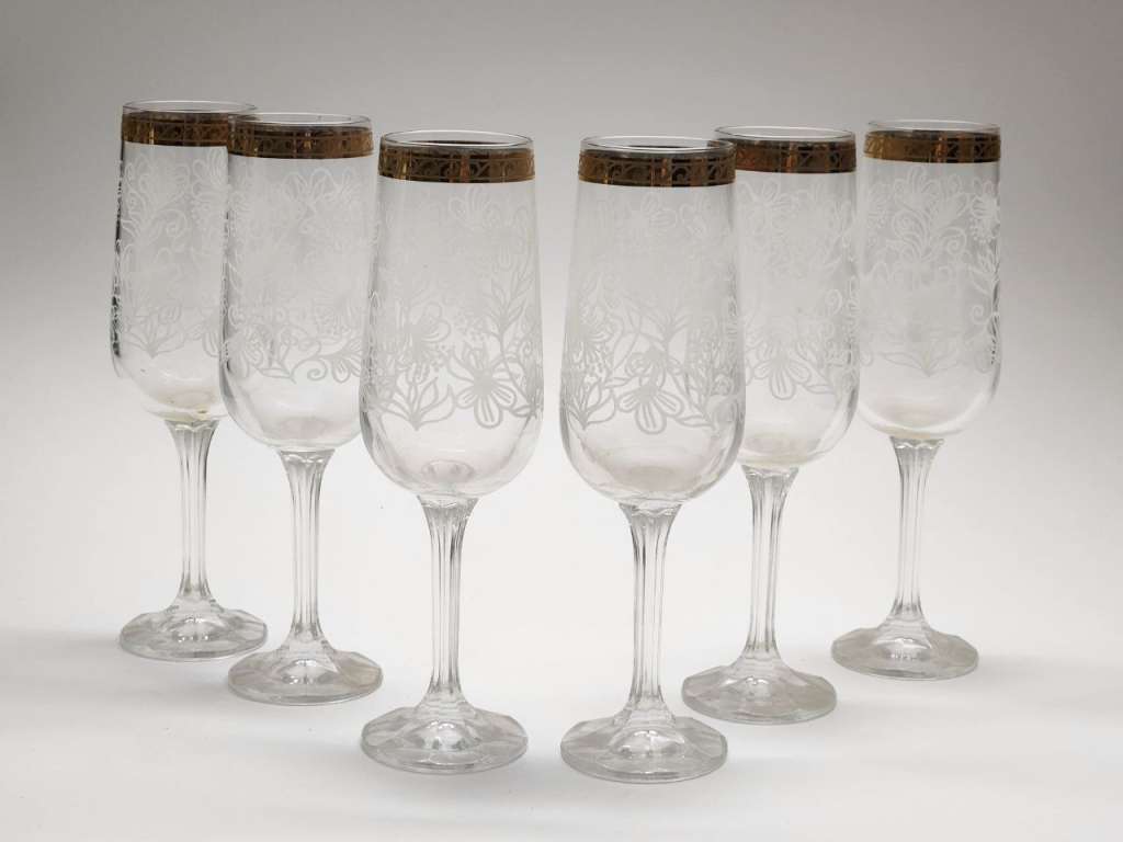 Бокалы хрустальные деколь позолота Богемия 6 шт