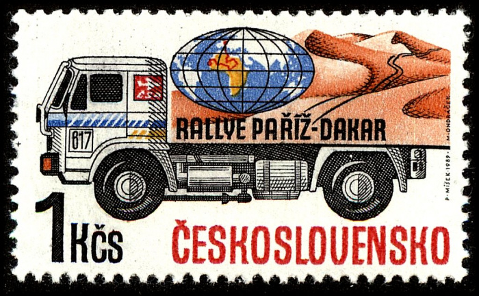 (1989-003) Марка Чехословакия &quot;Шкода&quot;    Ралли Париж-Дакар. Чехословацкие грузовики на ралли I Θ