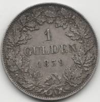1839 Монета Германия (Бавария) 1839 год 1 гульден Людвиг I  Серебро Ag 900  XF