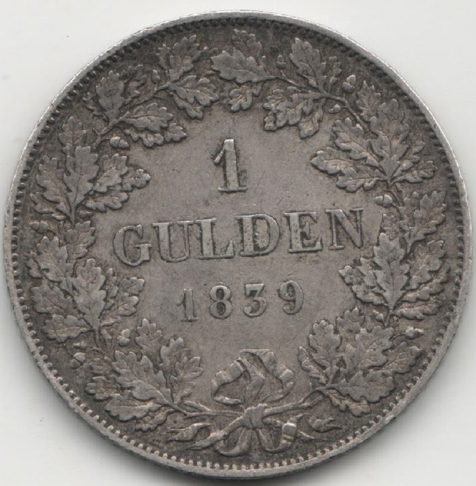 1839 Монета Германия (Бавария) 1839 год 1 гульден Людвиг I  Серебро Ag 900  XF