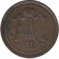 (1865) Монета Финляндия 1865 год 10 пенни   Медь  VF