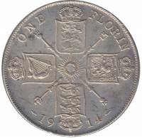 () Монета Великобритания 1914 год 1 флорин "Георг V"  Серебро Ag 925  XF