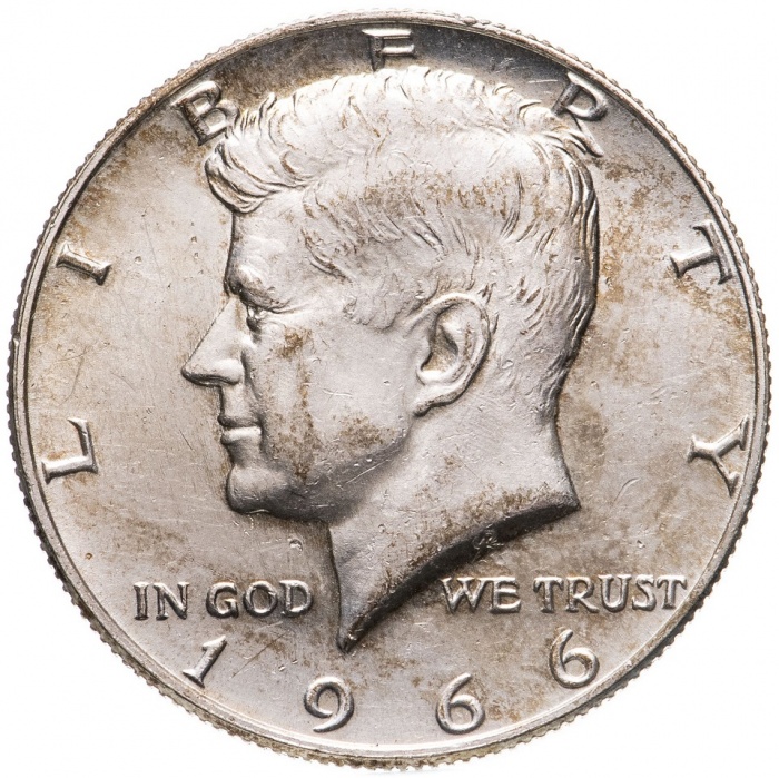 1966 Монета США 1966 год 50 центов 2. Серебро, 400 Кеннеди Серебро Ag 400  XF