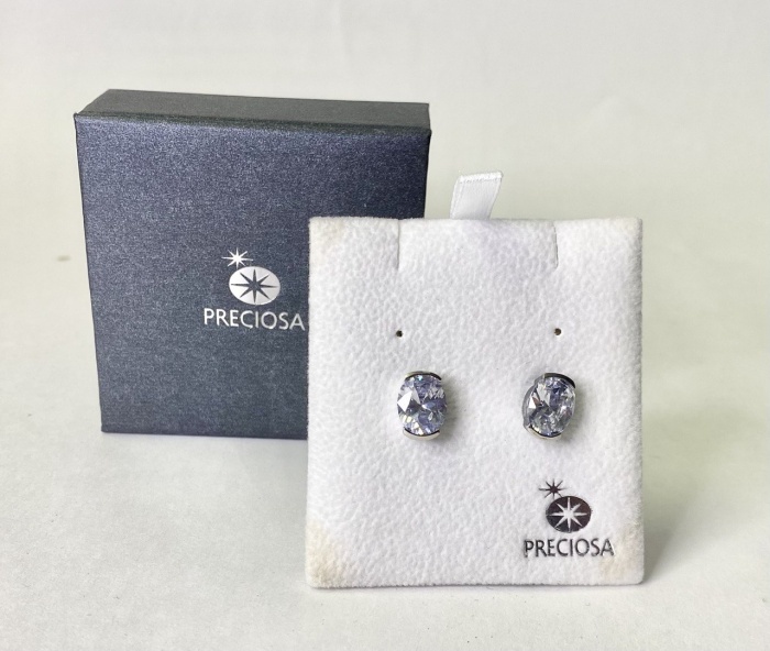 Серьги гвоздики серебрение 925 пр 4,5 гр цирконий Preciosa Чехия в подарочной коробке